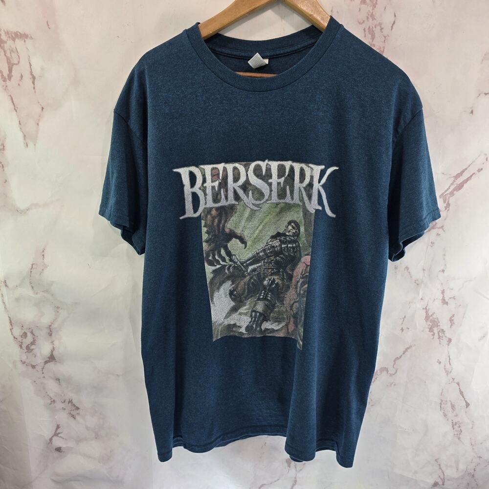 Berserk T Shirt Mens Medium Blue Short Sleeve Crew Neck Cotton Logo Spellout